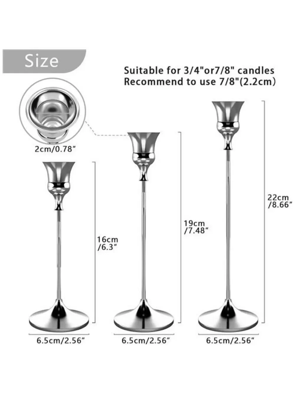 Silver Taper Candlestick Holders Set of 6 Elegant Candle Holder Home Wedding Dec